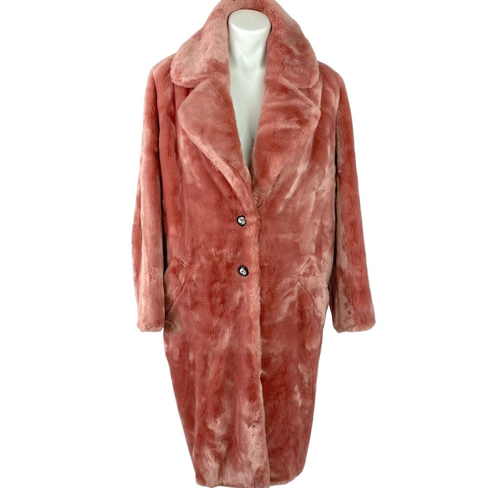 SHRIMPS Faux Fur Pink Long Vegan Fur EMON Winter Coat Fluffy size M Rare